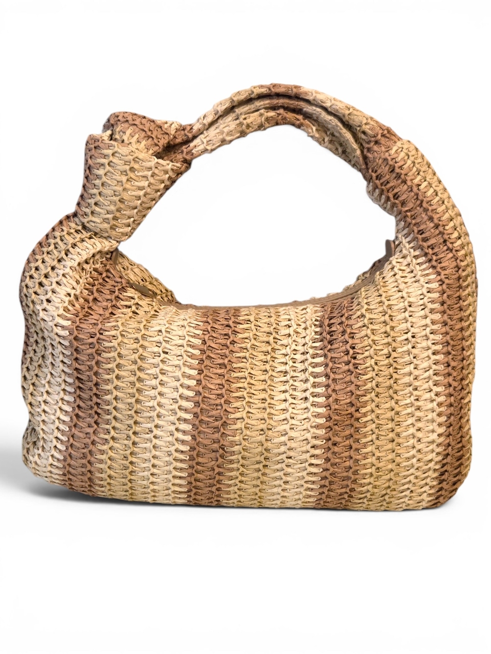 Urban Expressions Striped Woven Straw Hobo Bag Shoulder Slouchy Tote Neutral - Picture 2 of 16